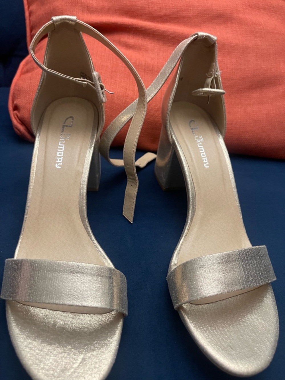 Laundry Metallic Champagne Ankle-Strap Block Heels